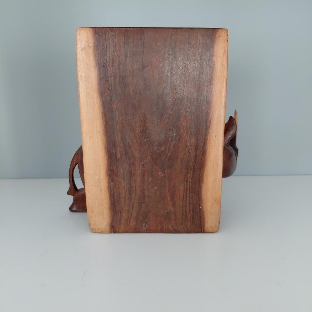 Vintage Hand Carved Natural Wood African RHINO Bookends Heavy Artist Detailed - Picture 14 of 16